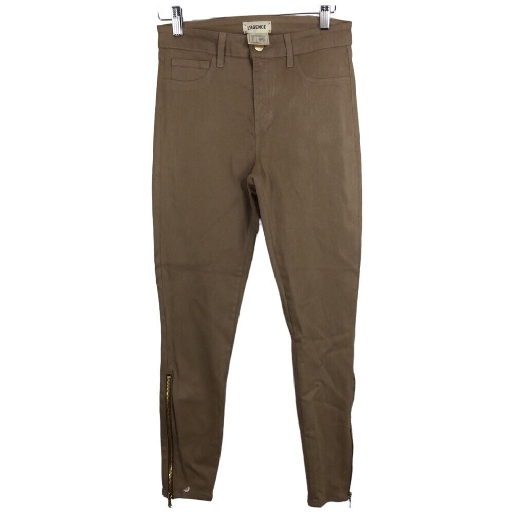L'agence Womens Sabine Skinny  Maigre Cappuccino Coated Zip Ankle Jeans Brown 26